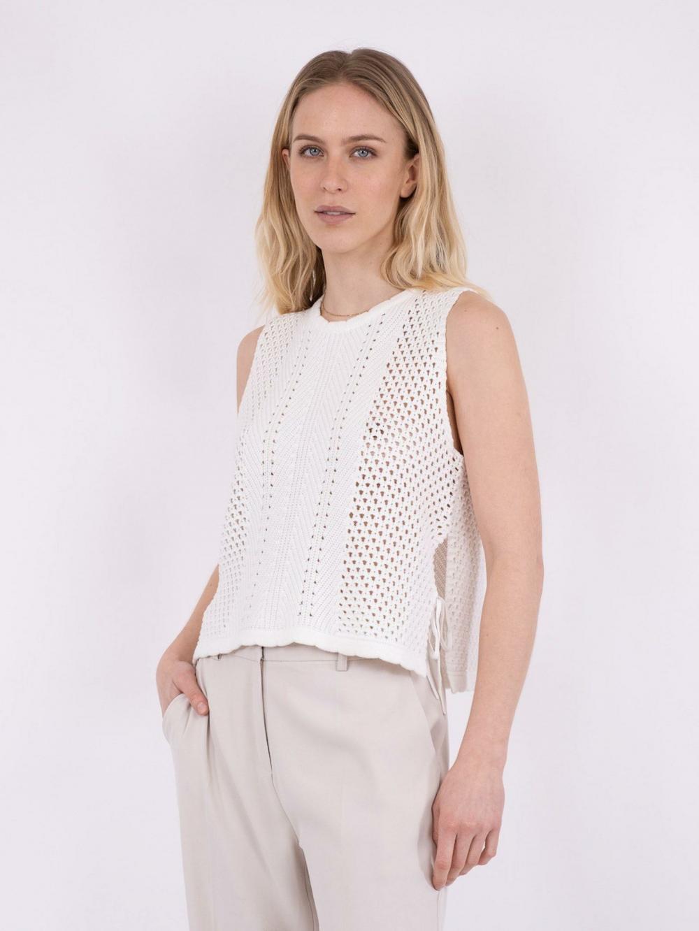 Dame Aza Crochet Knit Top Off White | Neo Noir Toppe