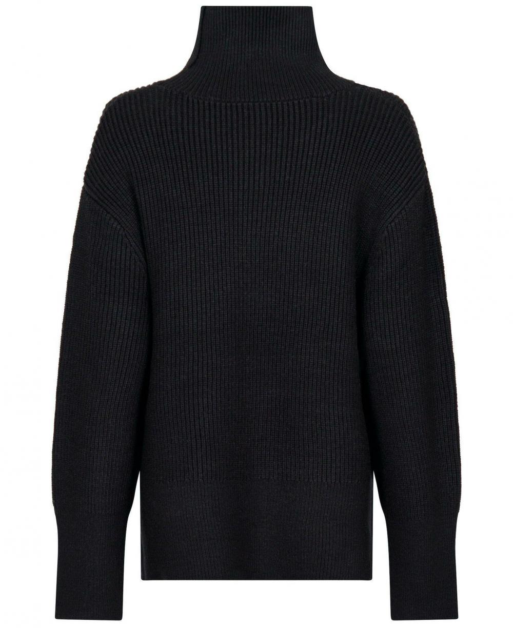 Dame Fanning Solid Knit Blouse Black | Neo Noir Bluser