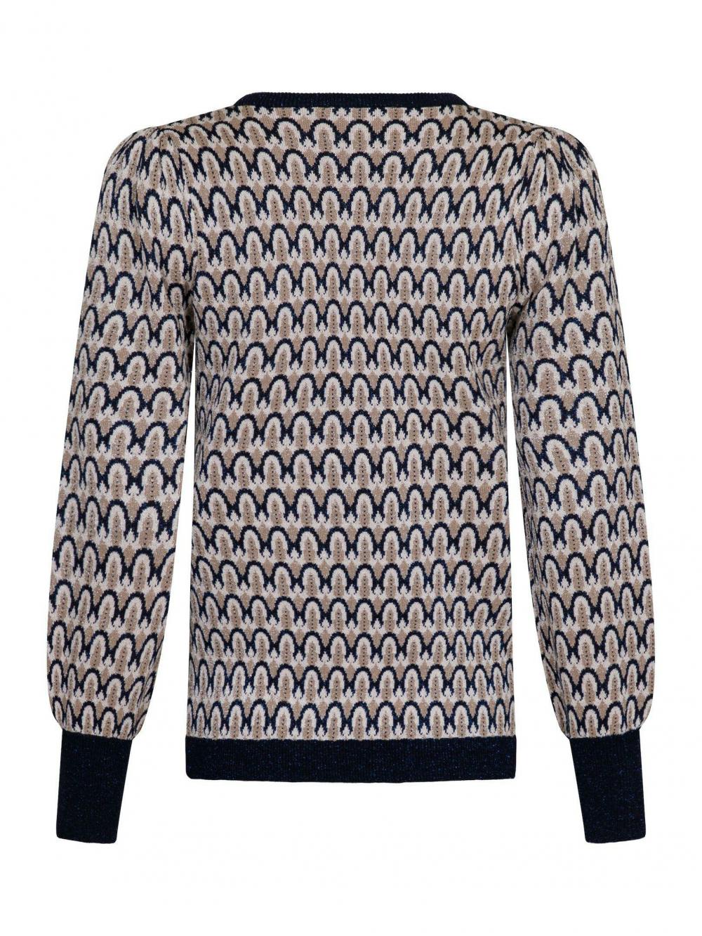 Dame Loline Pattern Knit Blouse Navy | Neo Noir Bluser