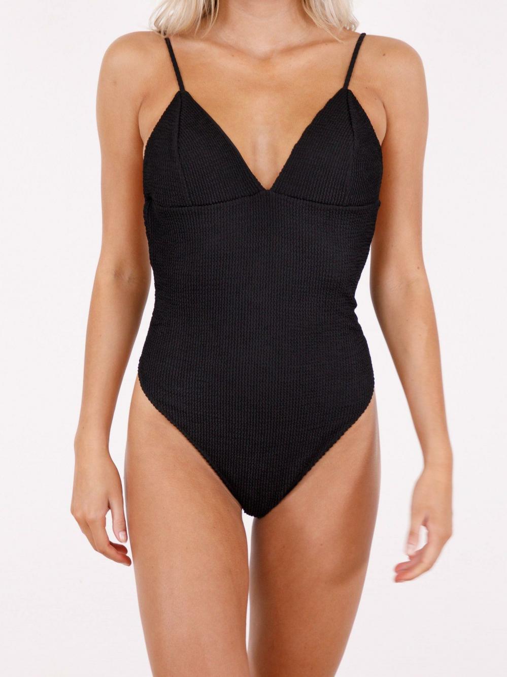 Dame Skin Sand Crepe Swimsuit Black | Neo Noir Badetøj